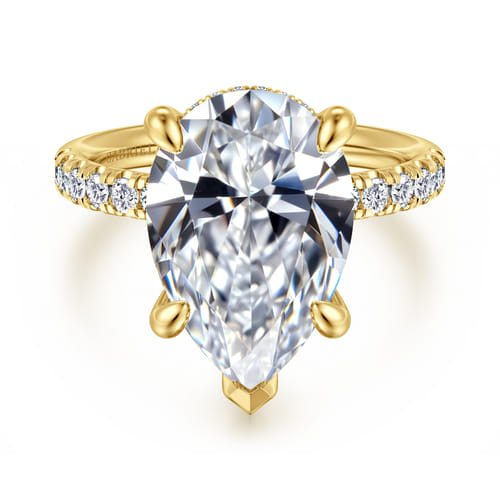 14K Yellow Gold Pear Shape Hidden Halo Diamond Engagement Ring