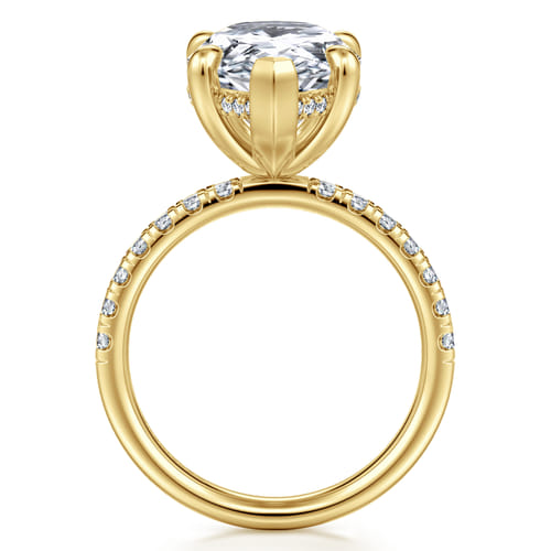 14K Yellow Gold Pear Shape Hidden Halo Diamond Engagement Ring