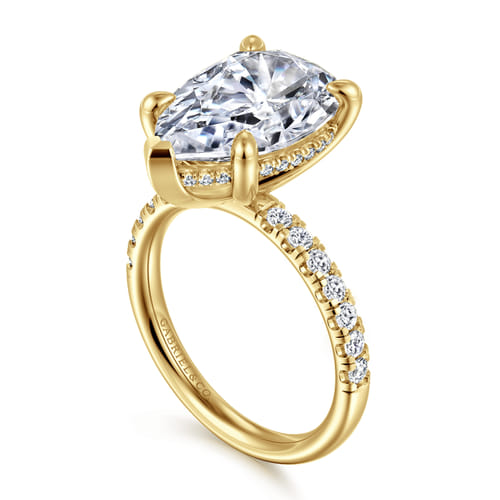 14K Yellow Gold Pear Shape Hidden Halo Diamond Engagement Ring