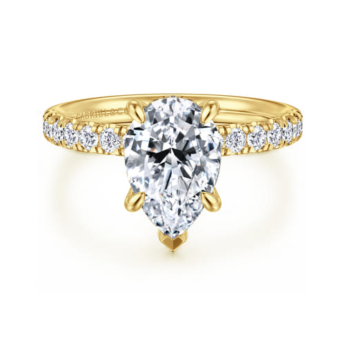 14K Yellow Gold Pear Shape Hidden Halo Diamond Engagement Ring