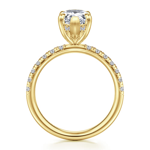 14K Yellow Gold Pear Shape Hidden Halo Diamond Engagement Ring