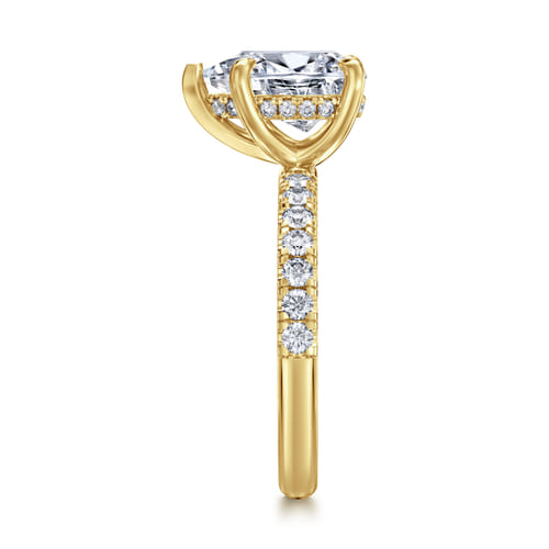 14K Yellow Gold Pear Shape Hidden Halo Diamond Engagement Ring