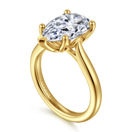 14K Yellow Gold Pear Shape Lotus Diamond Engagement Ring