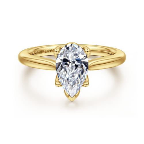 14K Yellow Gold Pear Shape Lotus Diamond Engagement Ring