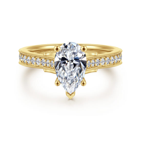 Gabriel - 14K Yellow Gold Pear Shape Lotus Diamond Engagement Ring