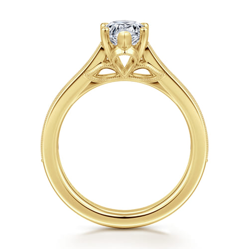 14K Yellow Gold Pear Shape Lotus Diamond Engagement Ring