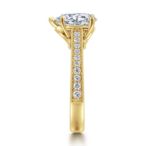 14K Yellow Gold Pear Shape Lotus Diamond Engagement Ring