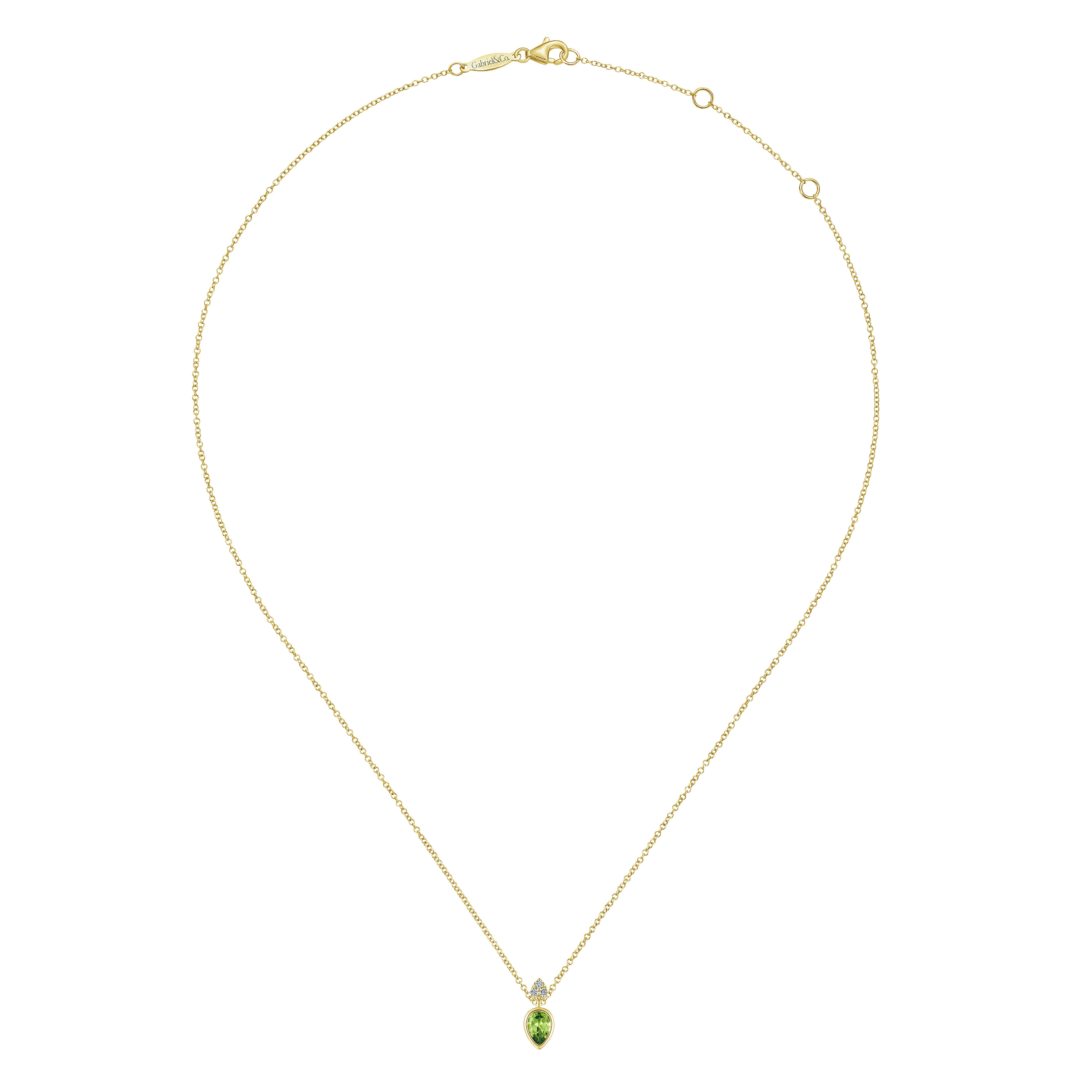14K Yellow Gold Pear Shape Peridot Pendant Necklace with Diamond Accents