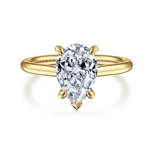 14K Yellow Gold Pear Shape Solitaire Diamond Engagement Ring