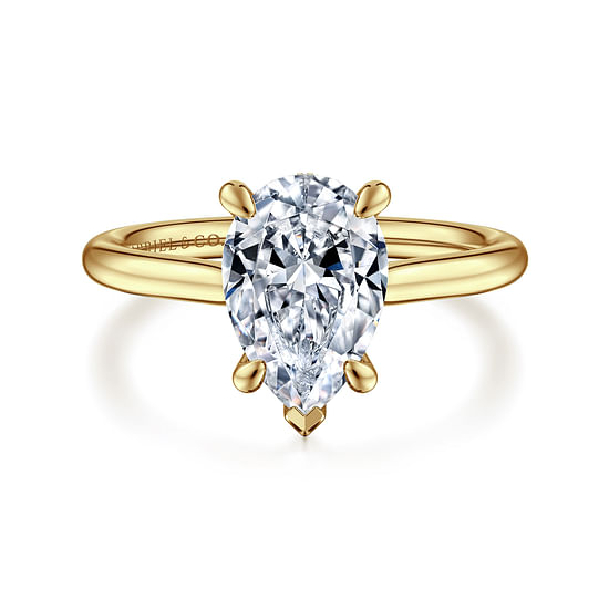Gabriel - 14K Yellow Gold Pear Shape Solitaire Diamond Engagement Ring