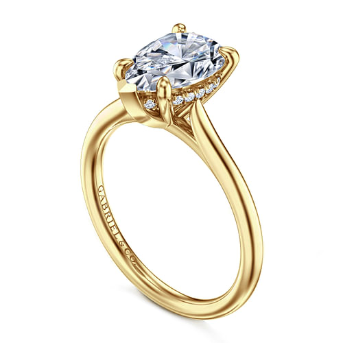 14K Yellow Gold Pear Shape Solitaire Diamond Engagement Ring