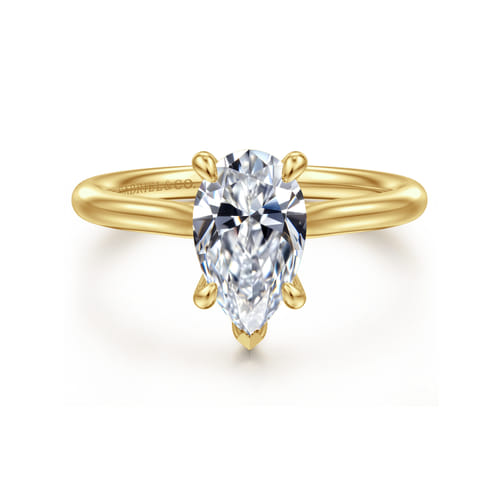 14K Yellow Gold Pear Shape Solitaire Diamond Engagement Ring