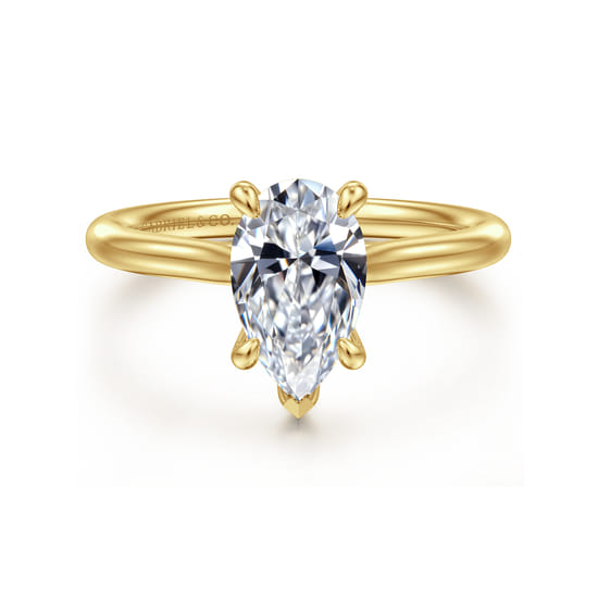 Gabriel - 14K Yellow Gold Pear Shape Solitaire Diamond Engagement Ring