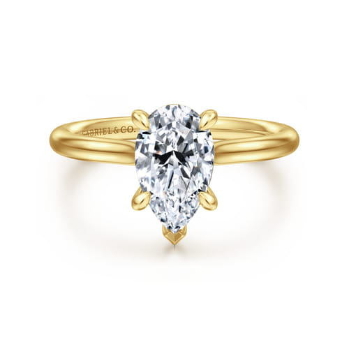 14K Yellow Gold Pear Shape Solitaire Diamond Engagement Ring