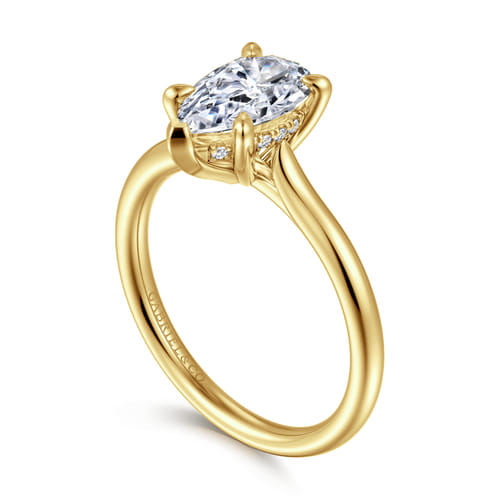 14K Yellow Gold Pear Shape Solitaire Diamond Engagement Ring