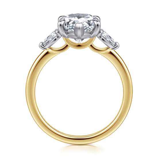 14K Yellow Gold Pear Shape Three Stone Diamond Engagement Ring angle 2