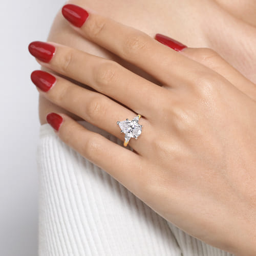 14K Yellow Gold Pear Shape Three Stone Diamond Engagement Ring