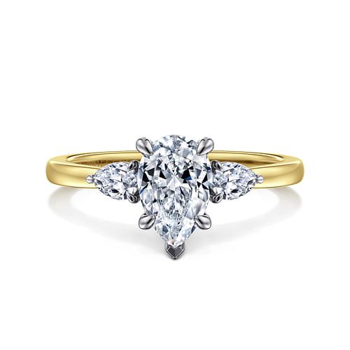 14K Yellow Gold Pear Shape Three Stone Diamond Engagement Ring