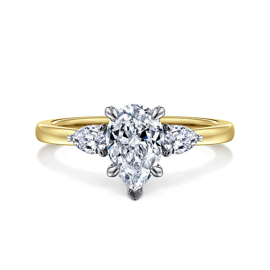 Gabriel - 14K Yellow Gold Pear Shape Three Stone Diamond Engagement Ring