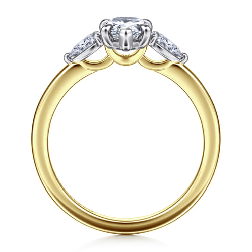 14K Yellow Gold Pear Shape Three Stone Diamond Engagement Ring