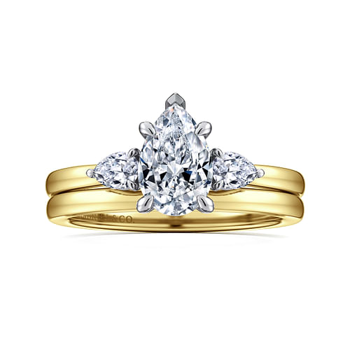 14K Yellow Gold Pear Shape Three Stone Diamond Engagement Ring