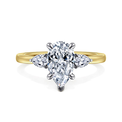 14K Yellow Gold Pear Shape Three Stone Diamond Engagement Ring