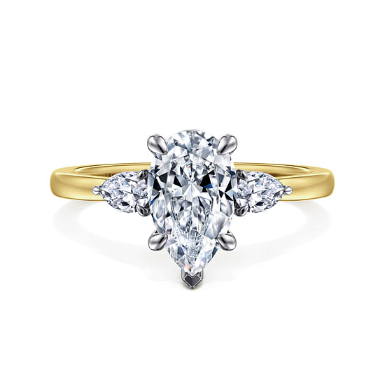 Gabriel - 14K Yellow Gold Pear Shape Three Stone Diamond Engagement Ring