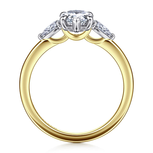 14K Yellow Gold Pear Shape Three Stone Diamond Engagement Ring