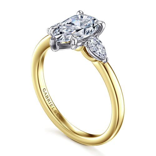 14K Yellow Gold Pear Shape Three Stone Diamond Engagement Ring