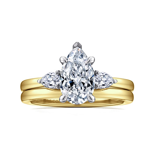 14K Yellow Gold Pear Shape Three Stone Diamond Engagement Ring