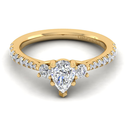 14K Yellow Gold Pear Shape Three Stone Diamond Engagement Ring