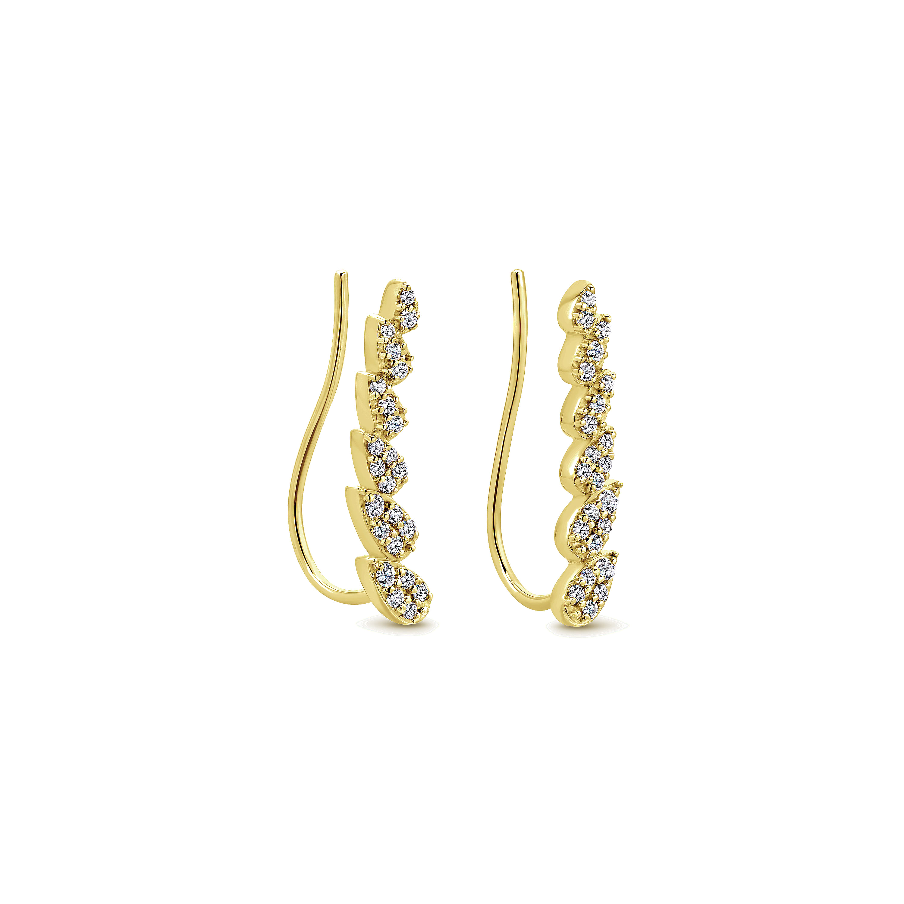 14K Yellow Gold Pear Shaped Diamond Column Ear Climber Earrings
