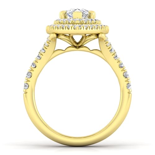 14K Yellow Gold Pear Shaped Double Halo Diamond Engagement Ring