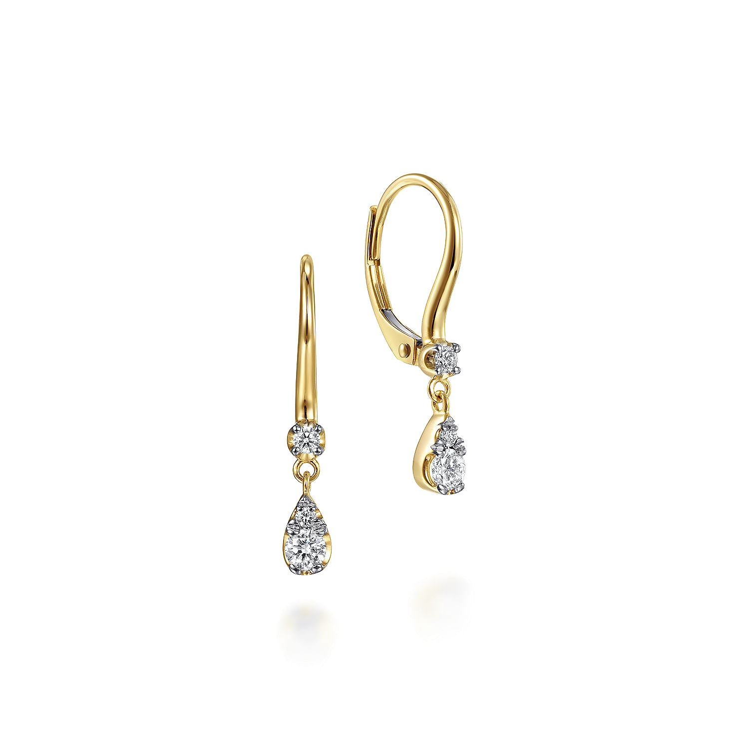 14K Yellow Gold Pear Shaped Pavé Diamond Drop Earrings