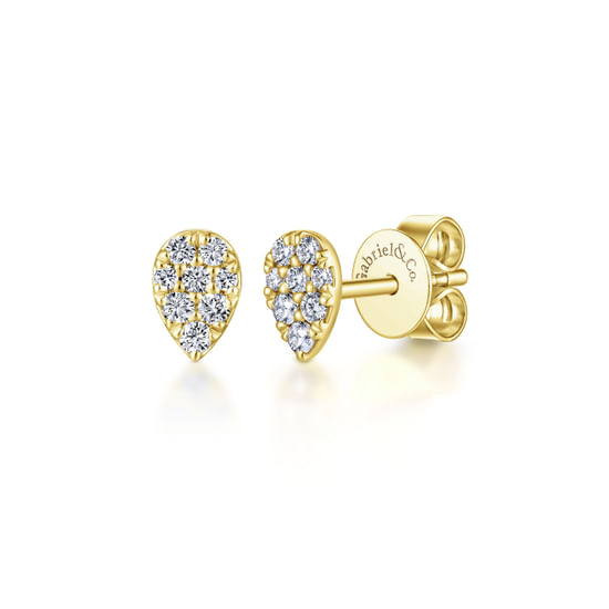 Gabriel - 14K Yellow Gold Pear Shaped Pavé Diamond Stud Earrings