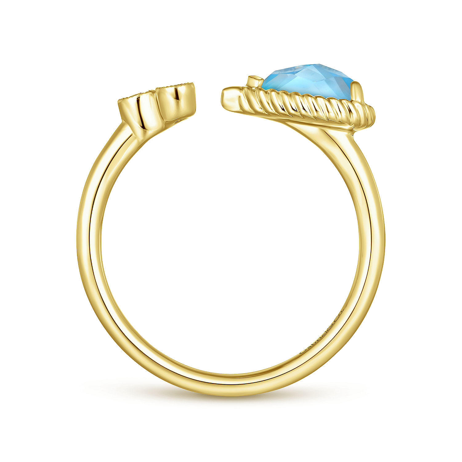 14K Yellow Gold Pear Shaped Rock Crystal/Turquoise Split Ring with Diamonds