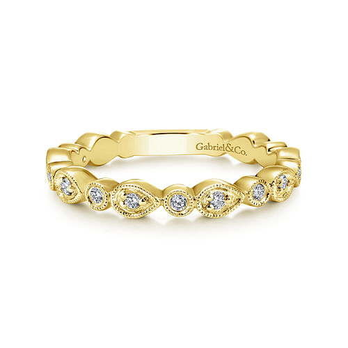 14K Yellow Gold Pear and Round Station Stackable Diamond Ring