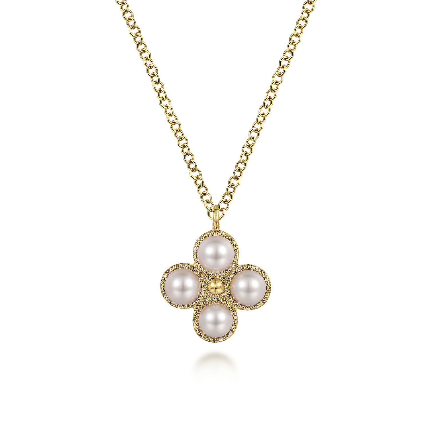 Gabriel - 14K Yellow Gold Pearl Flower Pendant Necklace