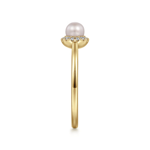 14K Yellow Gold Pearl Promise Ring with Diamond Halo 