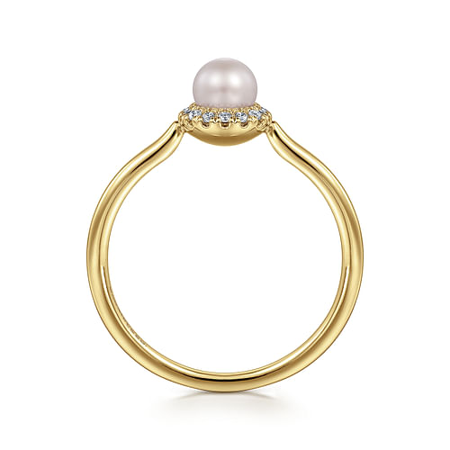 14K Yellow Gold Pearl Ring with Diamond Halo 