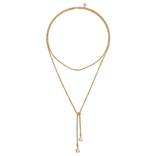 14K Yellow Gold Pearl Wrap Around And Tie Necklace