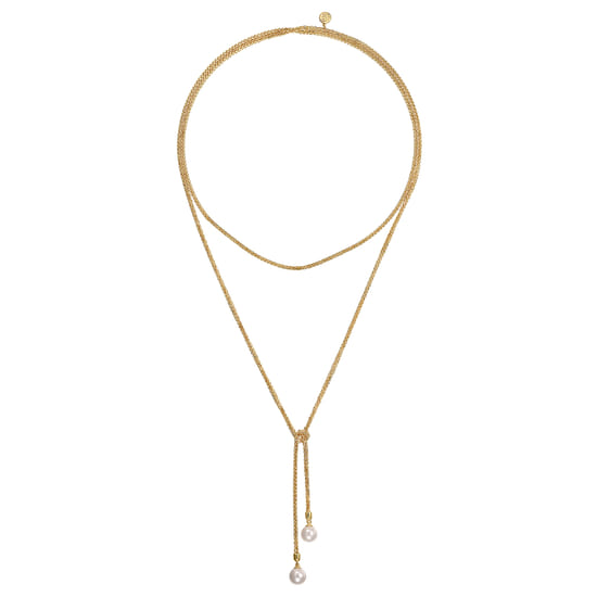 14K Yellow Gold Pearl Wrap Around And Tie Necklace angle 2