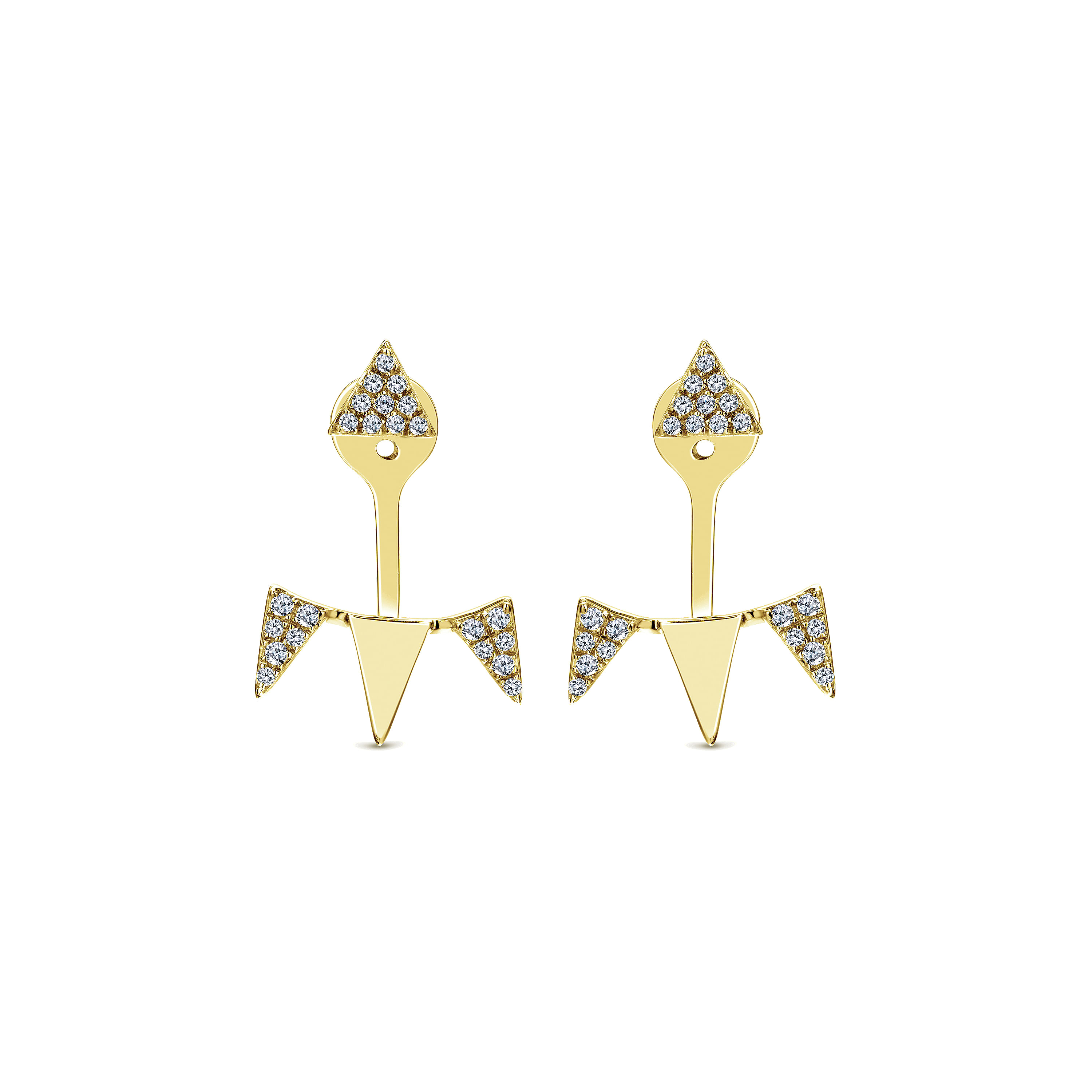 14K Yellow Gold Peek A Boo Diamond Triangle Earrings