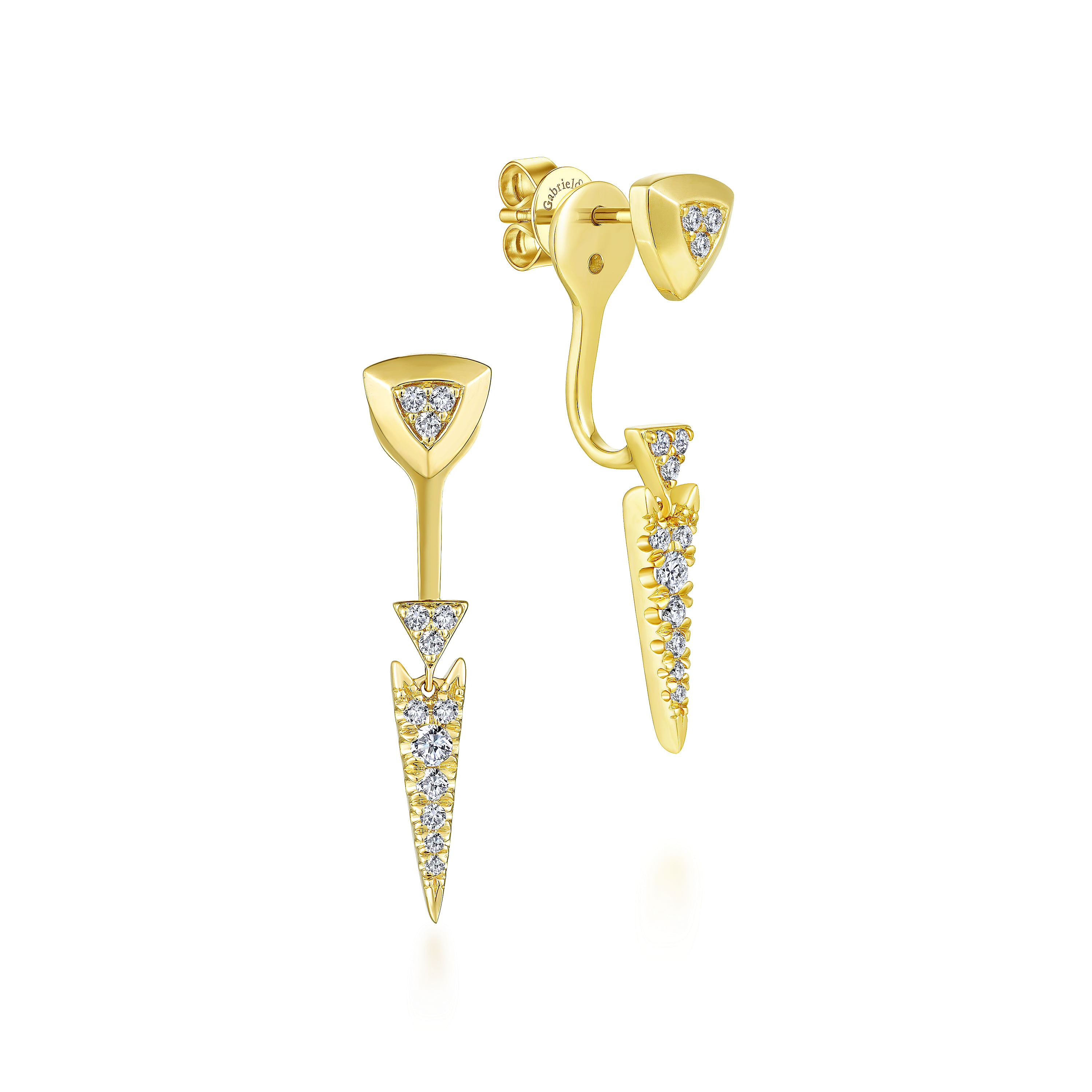 14K Yellow Gold Peek A Boo Triangle Spike Diamond Earrings