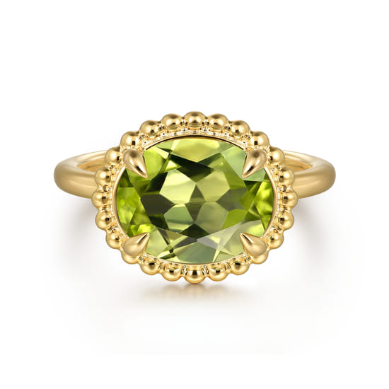 14K Yellow Gold Peridot Bujukan Promise Ring