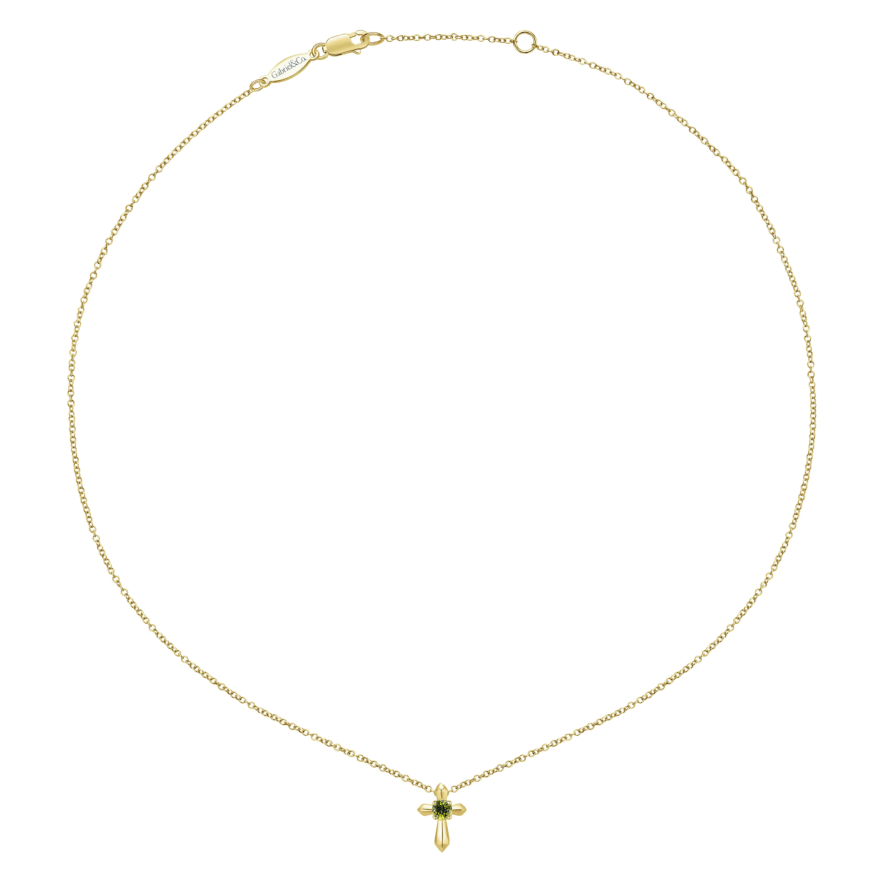 14K Yellow Gold Peridot Cross Pendant Necklace