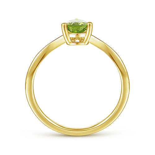 14K Yellow Gold Peridot Diamond Chevron Ring