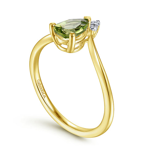 14K Yellow Gold Peridot Diamond Chevron Ring