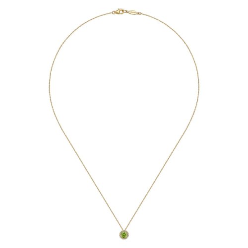 14K Yellow Gold Peridot and Diamond Halo Pendant Necklace