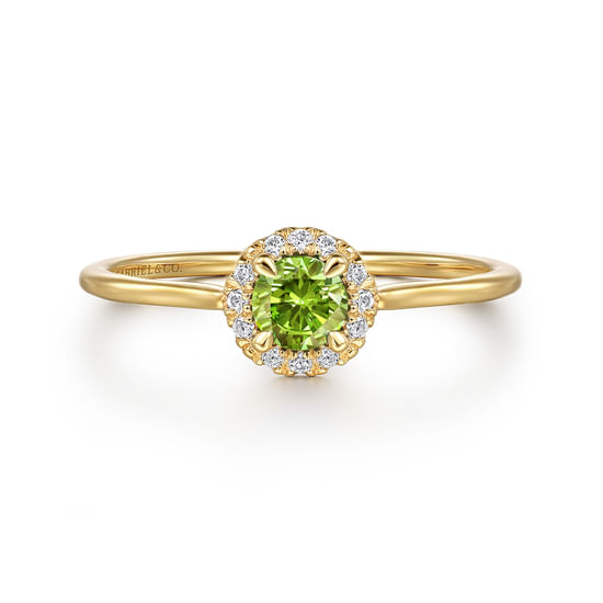 Gabriel - 14K Yellow Gold Peridot and Diamond Halo Promise Ring